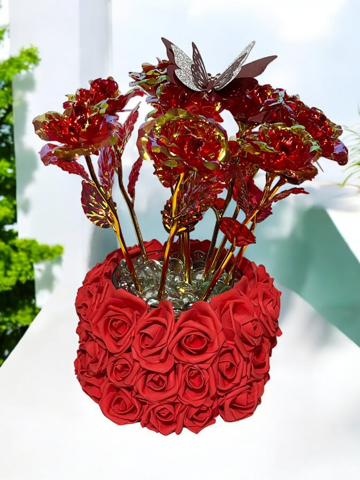 Beautiful Red Roses For A Blue Lady