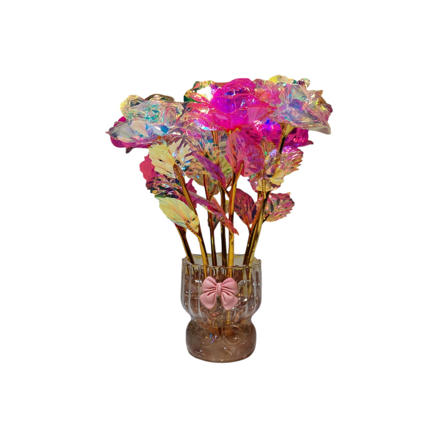 "Pink Radiance - Iridescent Flower Arrangement with Bow Detail"