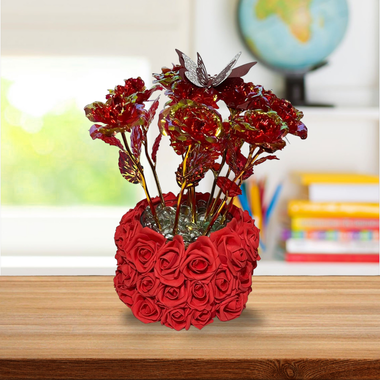 Beautiful Red Roses For A Blue Lady