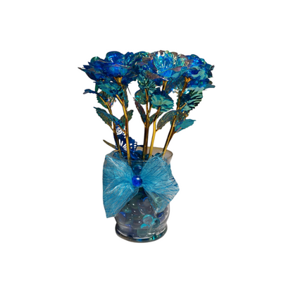 "Ocean Bliss - Iridescent Blue Floral Arrangement with Bow Accent