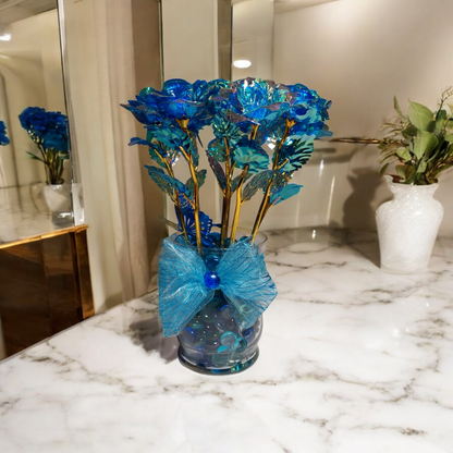 "Ocean Bliss - Iridescent Blue Floral Arrangement with Bow Accent