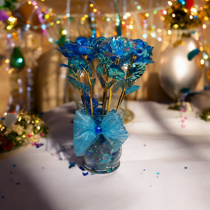 "Ocean Bliss - Iridescent Blue Floral Arrangement with Bow Accent