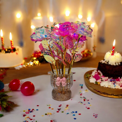"Pink Radiance - Iridescent Flower Arrangement with Bow Detail"
