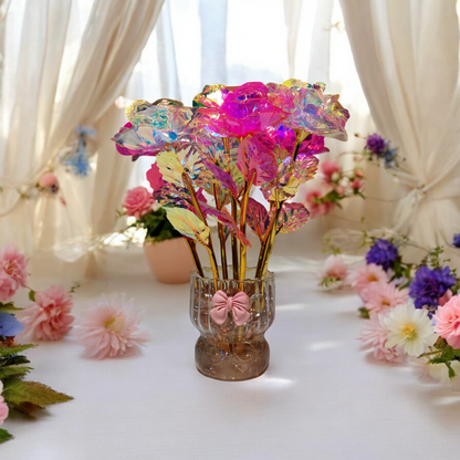 "Pink Radiance - Iridescent Flower Arrangement with Bow Detail"