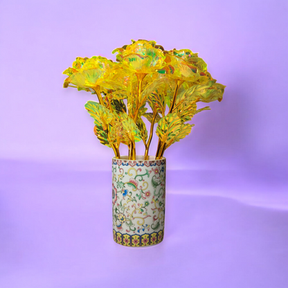 "Golden Bloom - Luxurious Iridescent Flower Arrangement in Ornamental Vase"